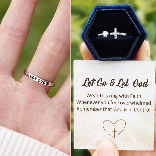 Let Go & Let God Cross & Heart Adjustable Ring – cocojewelry