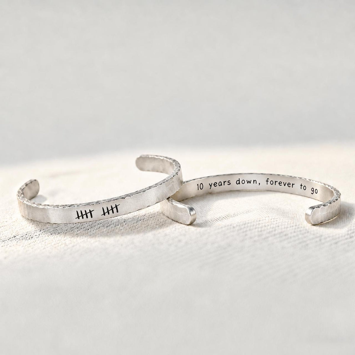 engraved tally mark bracelet, 10 years down forever to go engraving