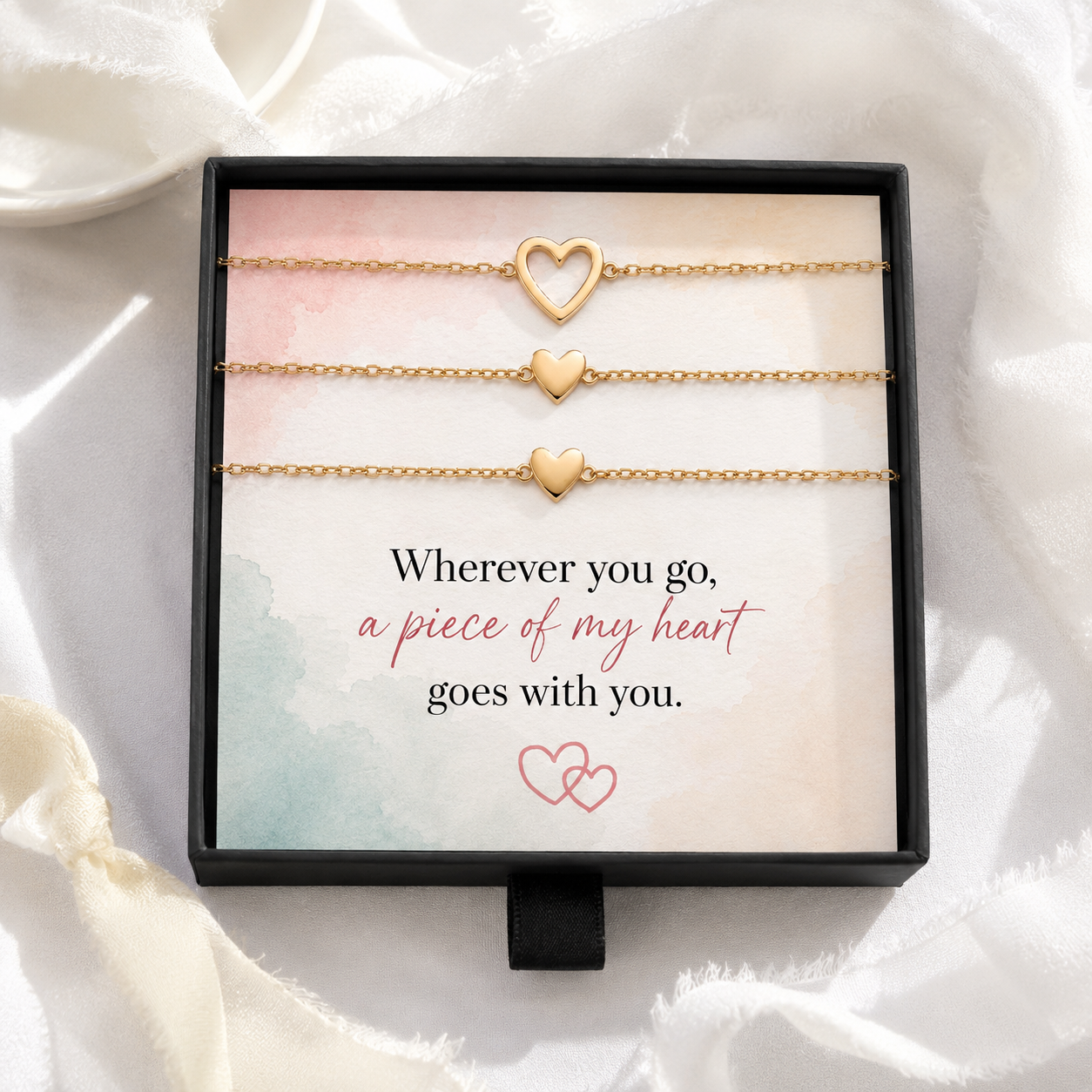 matching heart bracelet set, interlocking heart jewelry design