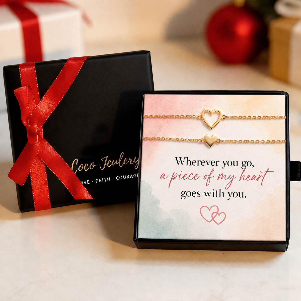 matching heart bracelet set, thoughtful friendship gift, gift-ready