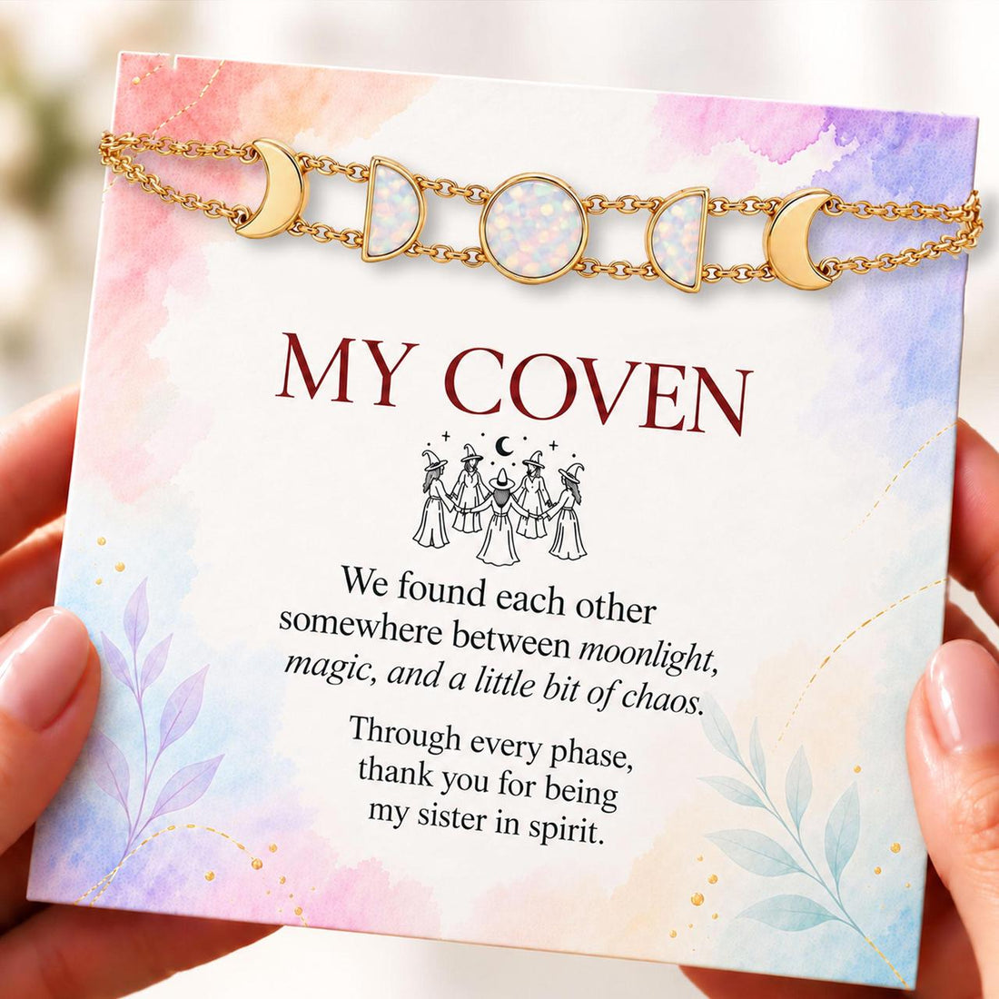 australian opal my coven moon phase bracelet, witchy friendship jewelry