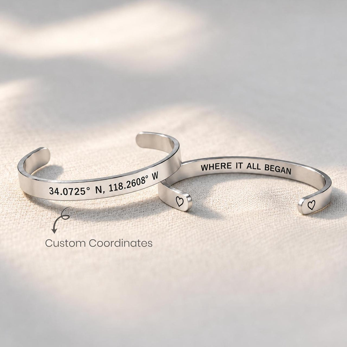 custom coordinates bracelet, hidden message cuff design