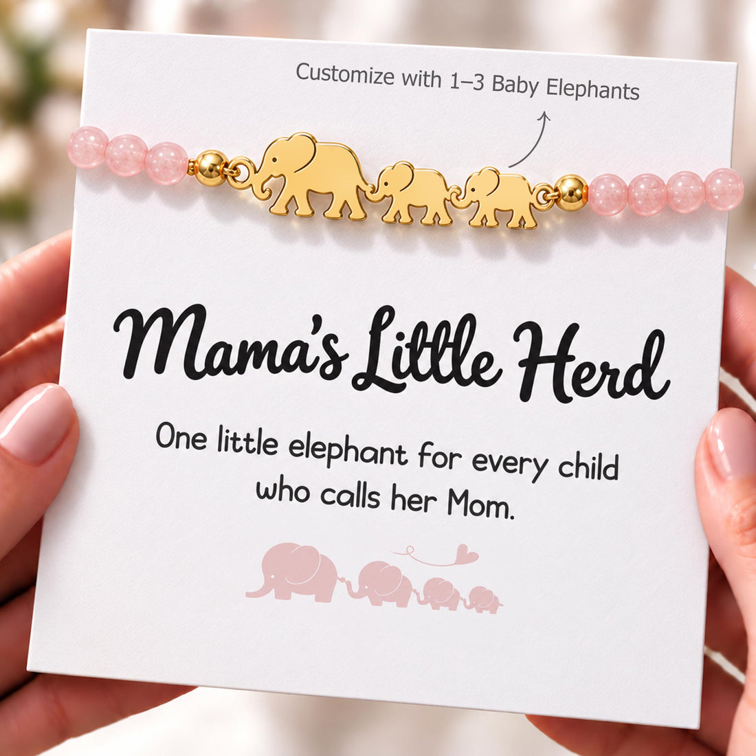custom little elephant crystal bracelet, personalized mom bracelet