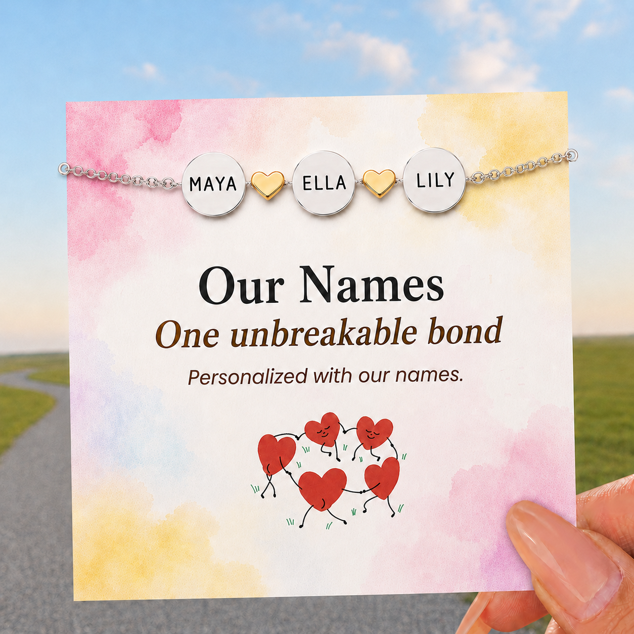 personalized name disc bracelet, 2-5 custom names