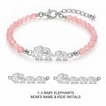 personalized elephant bracelet with name and initials, rose quartz motherhood jewelry-silver