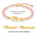 personalized elephant bracelet with name and initials, rose quartz motherhood jewelry-gold