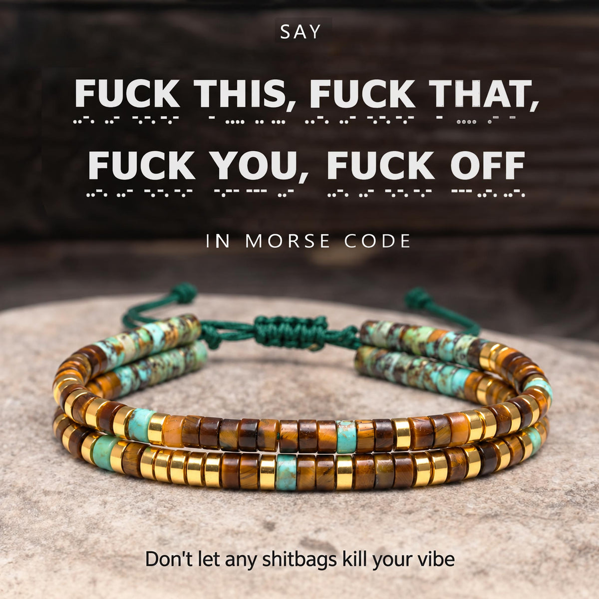 fuck this double layer morse code bracelet, funny attitude bracelet