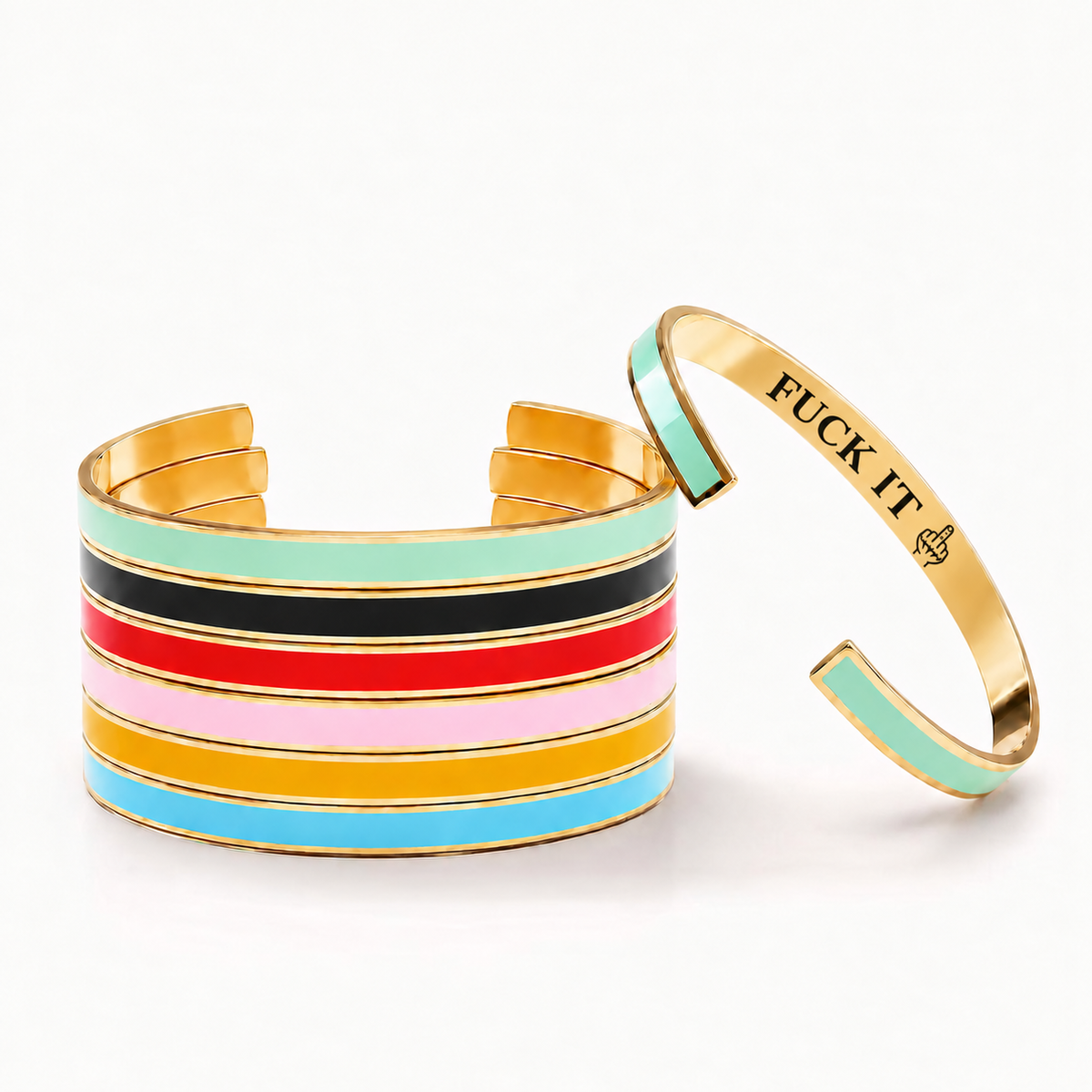 fuck it statement cuff, bold message bracelet design
