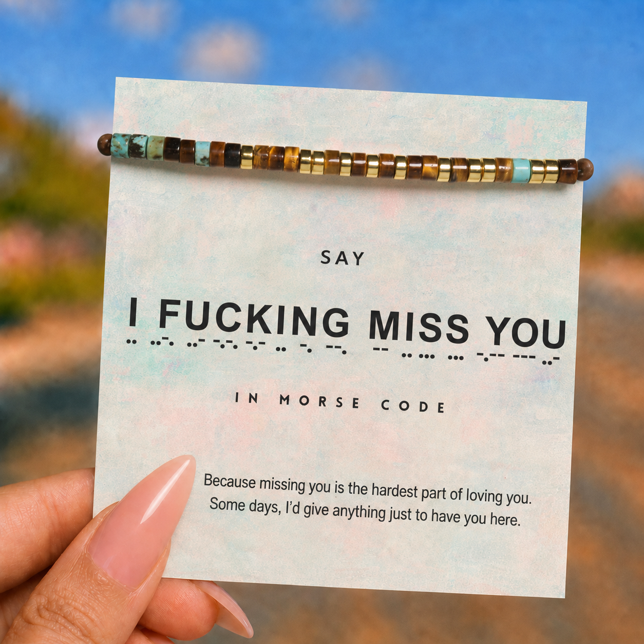 hidden message bracelet, i fucking miss you morse code message