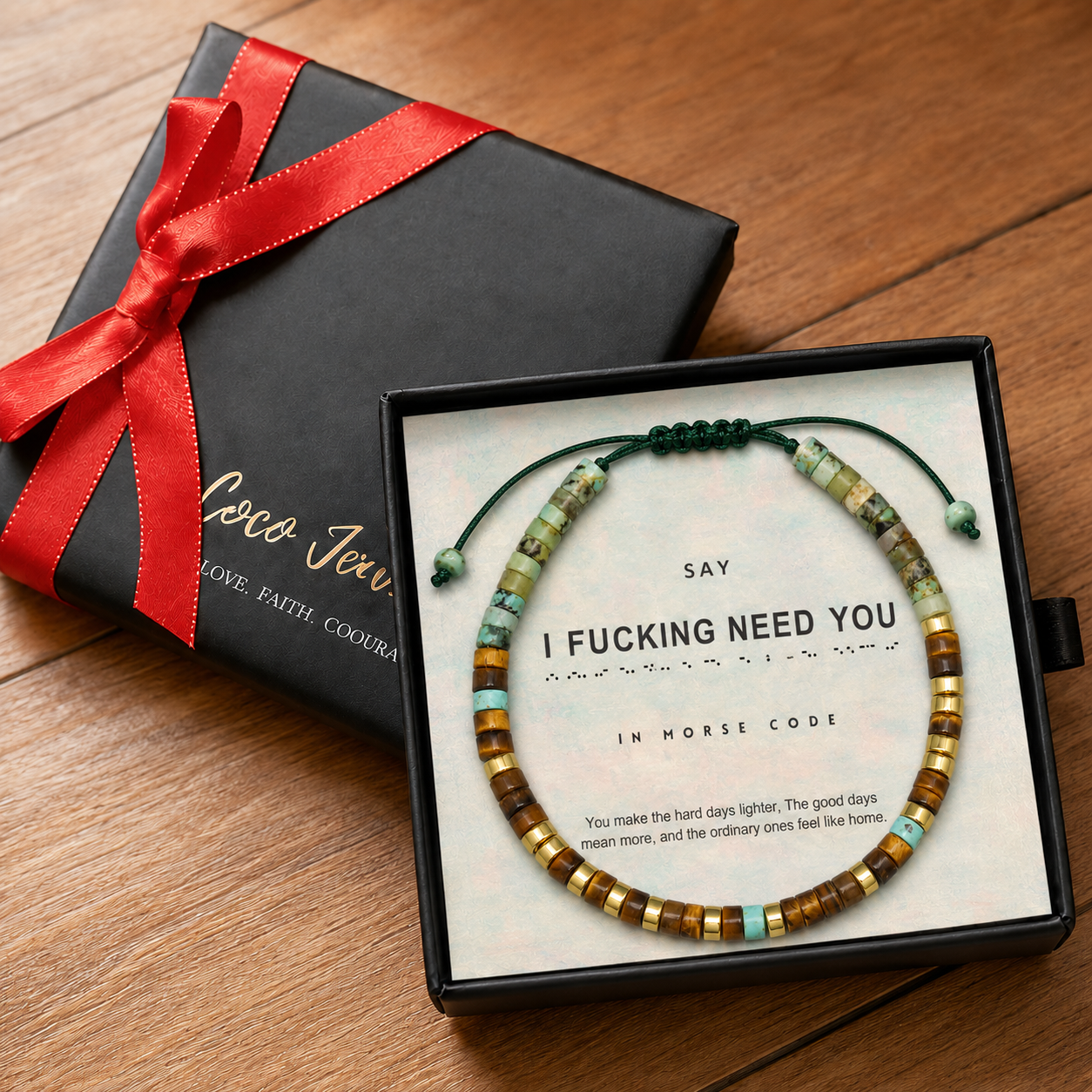 morse code jewelry gift, hidden message bracelet, gift-ready