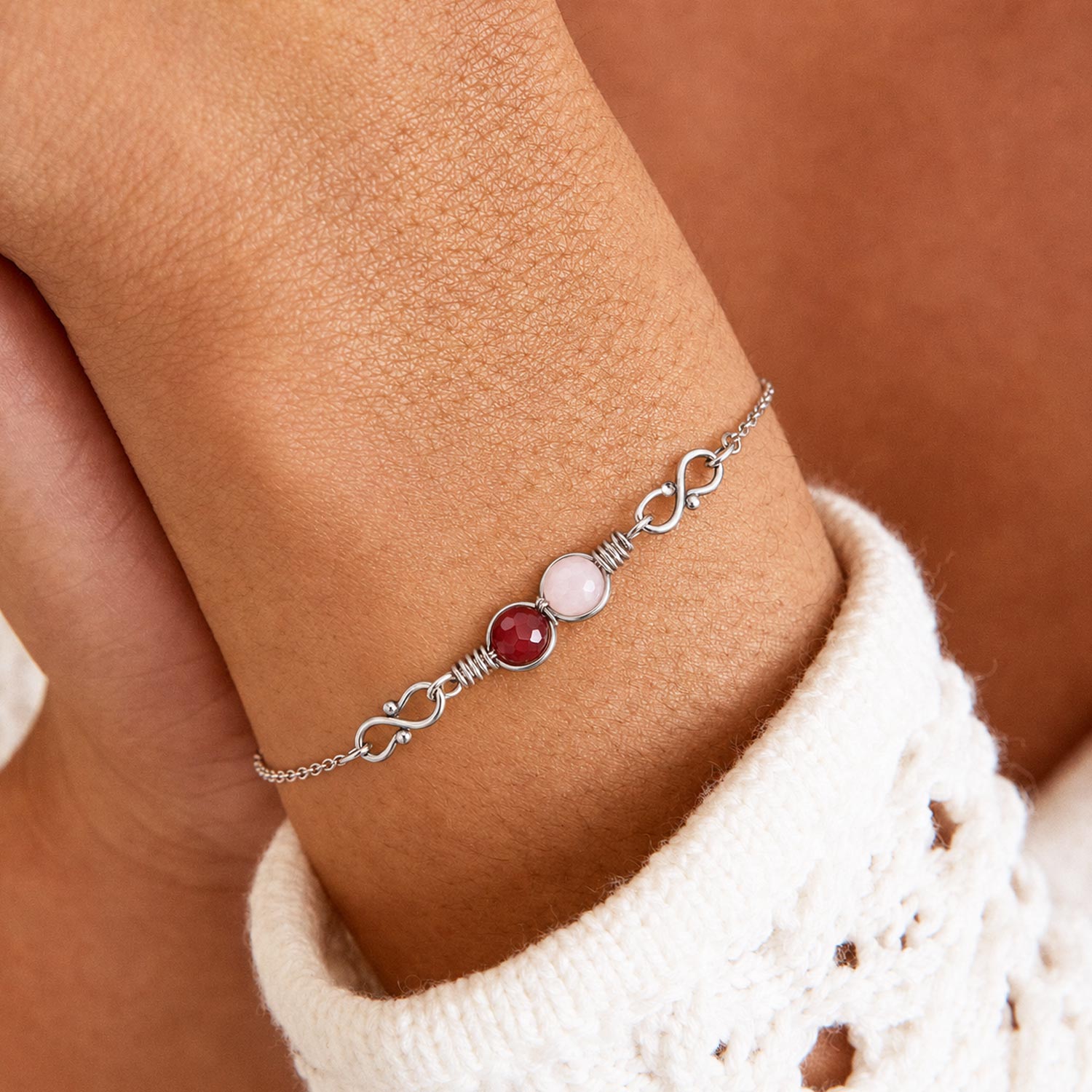 infinity bracelet with two birthstones