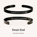 peace love and light mantra cuff bracelet