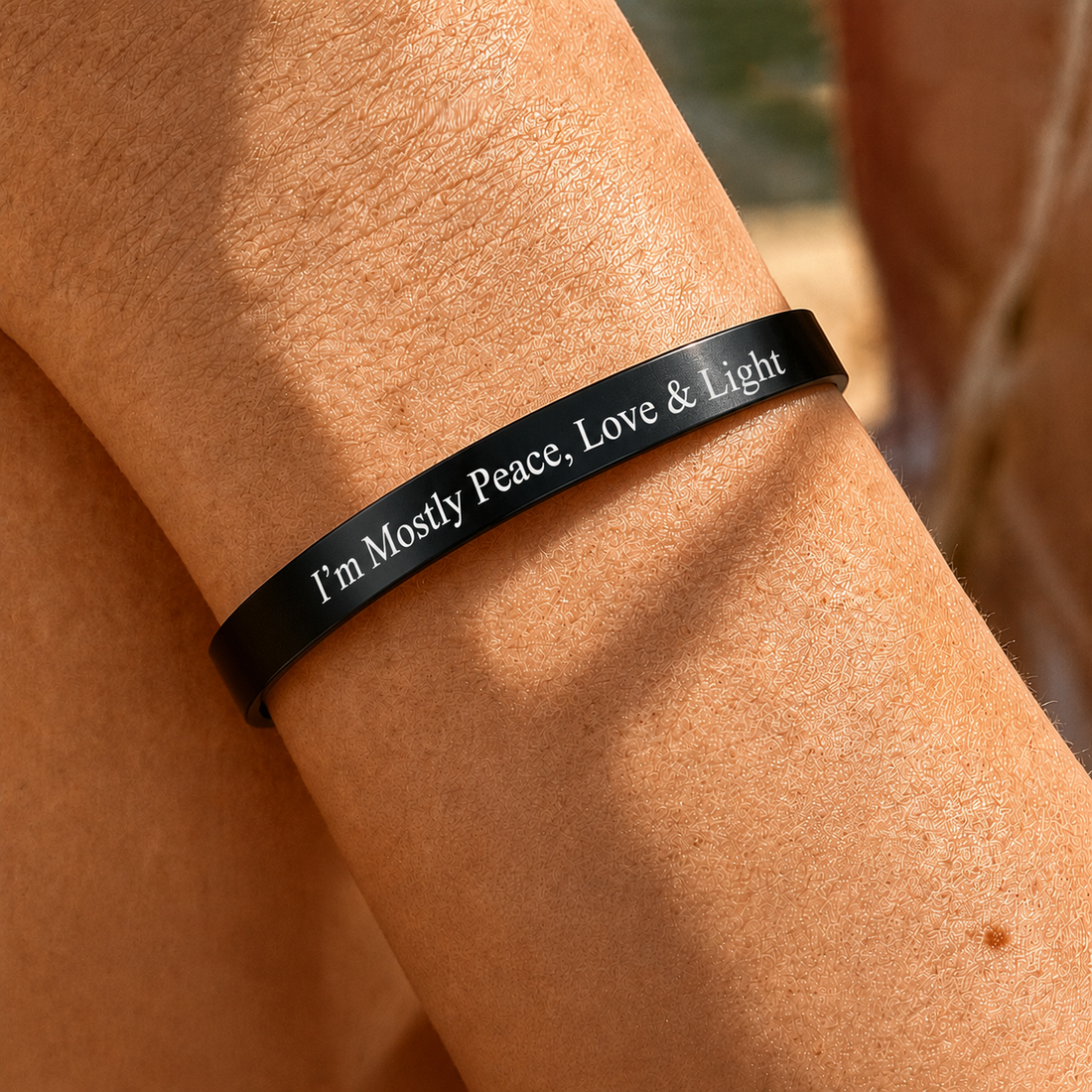 peace love and light mantra cuff bracelet