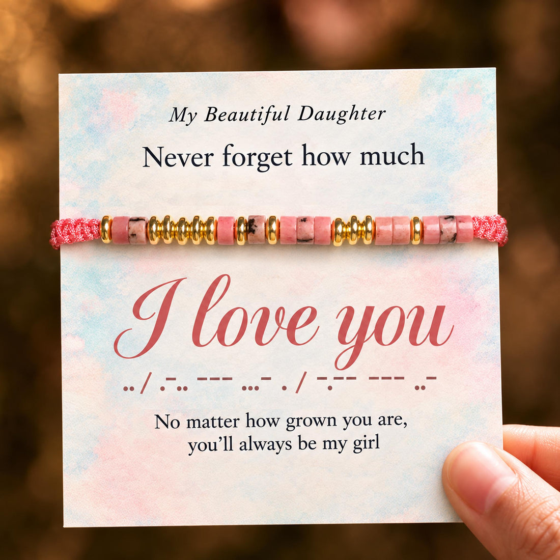 rhodonite i love you morse code bracelet, love message bracelet for her
