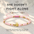 ribbon crystal morse code bracelet, breast cancer support jewelry