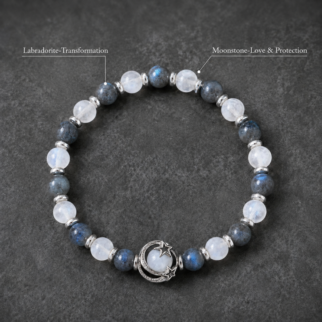 star wheel bracelet with healing crystals