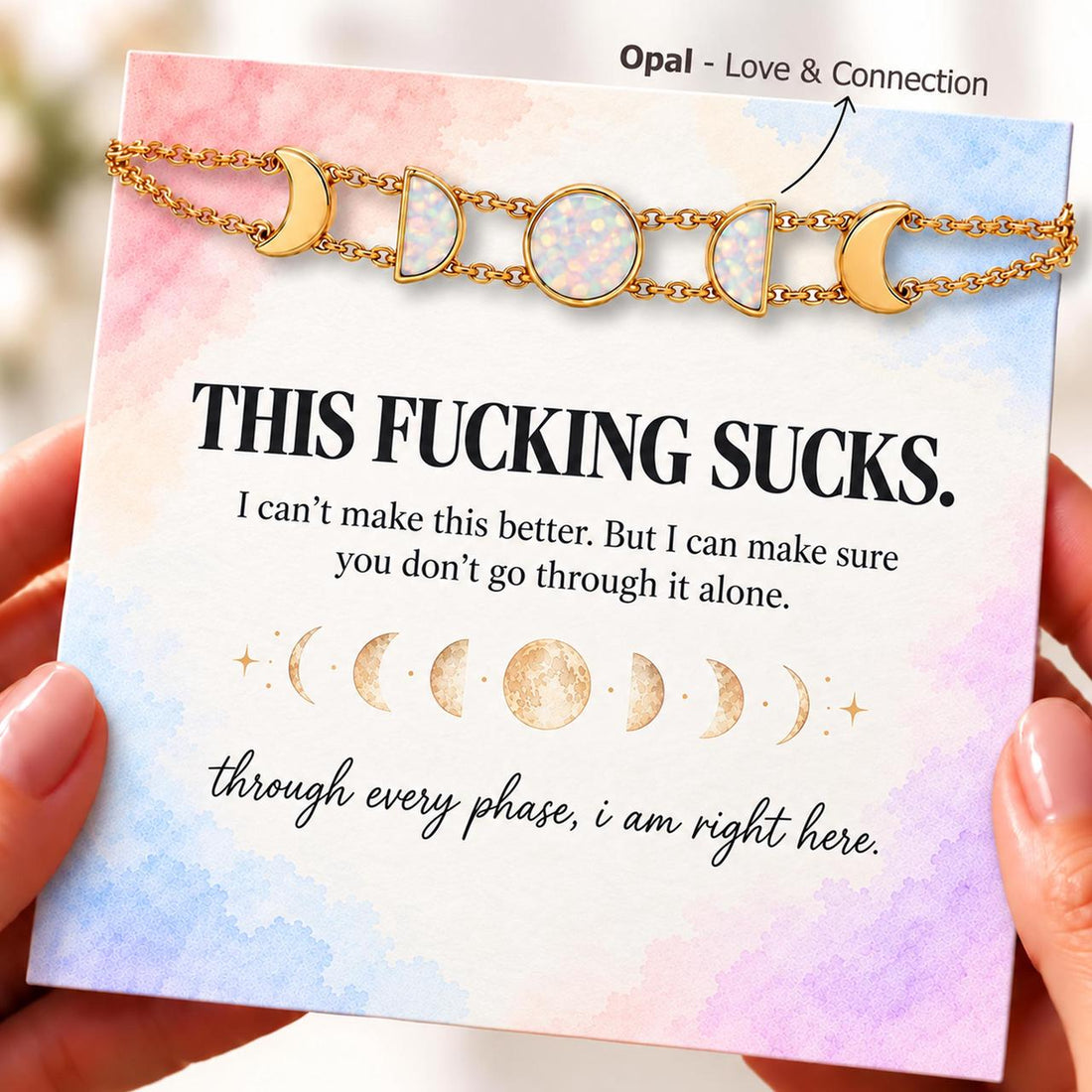 this fucking sucks opal moon phase bracelet, emotional support jewelry