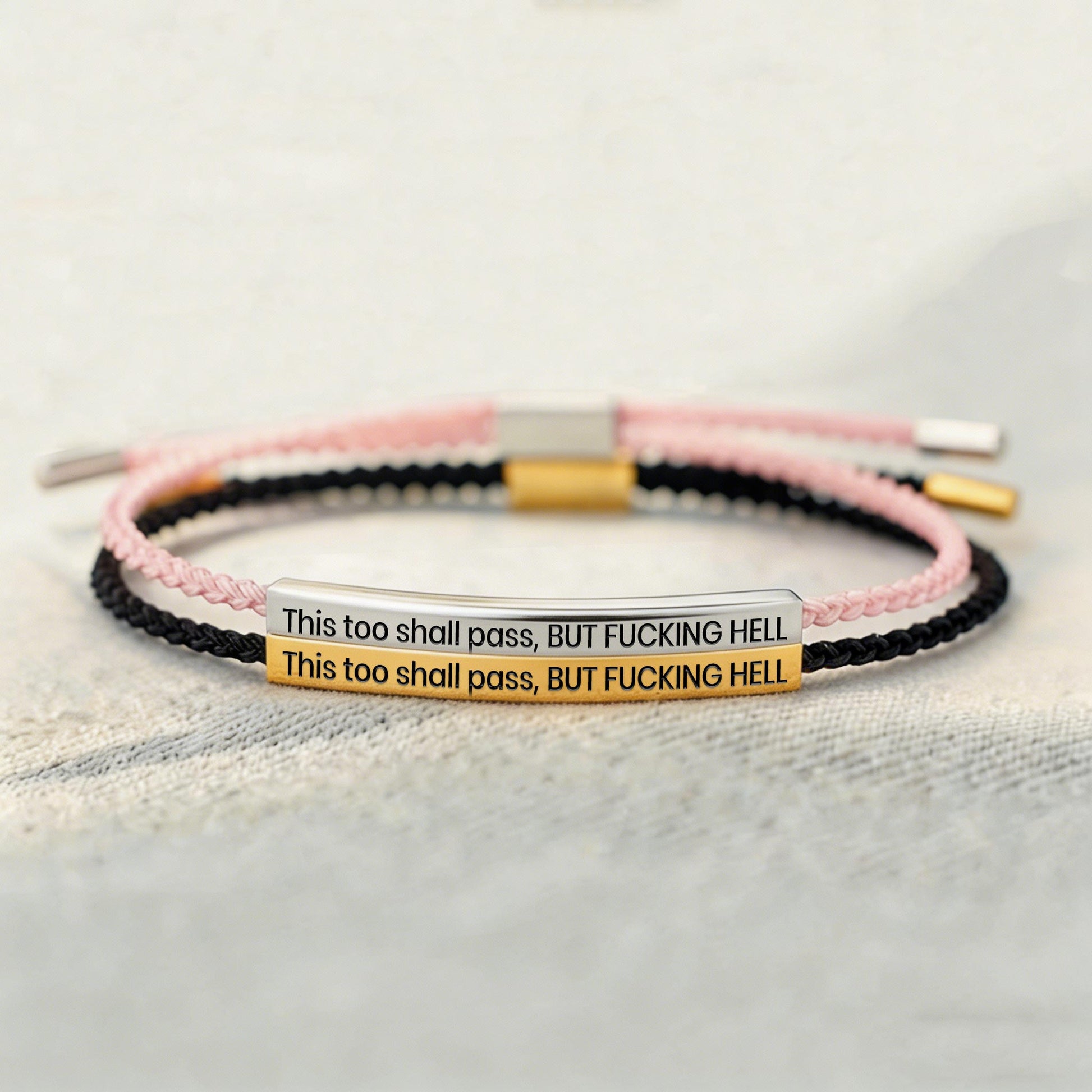 engraved tube bracelet with this too shall pass message