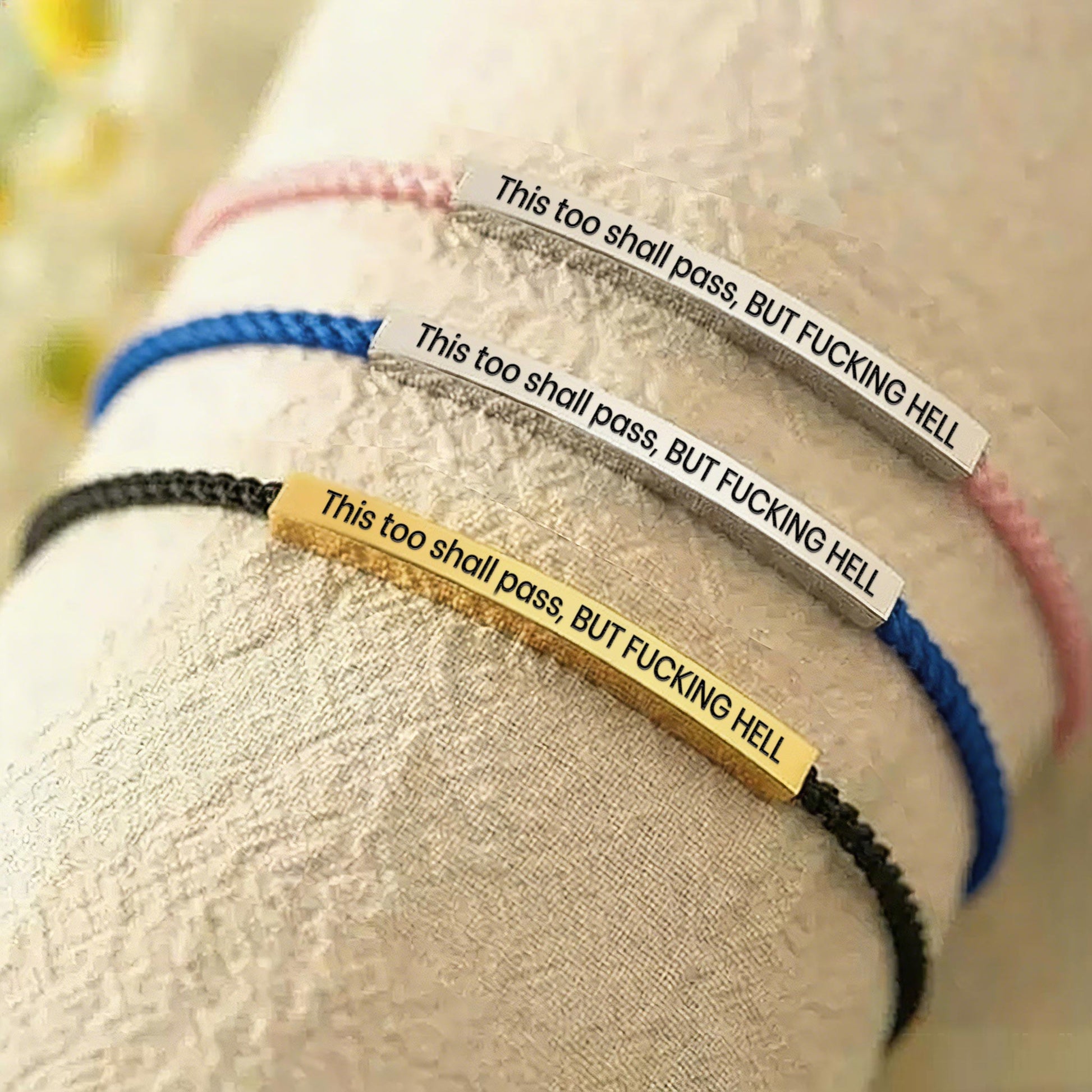 engraved tube bracelet with this too shall pass message