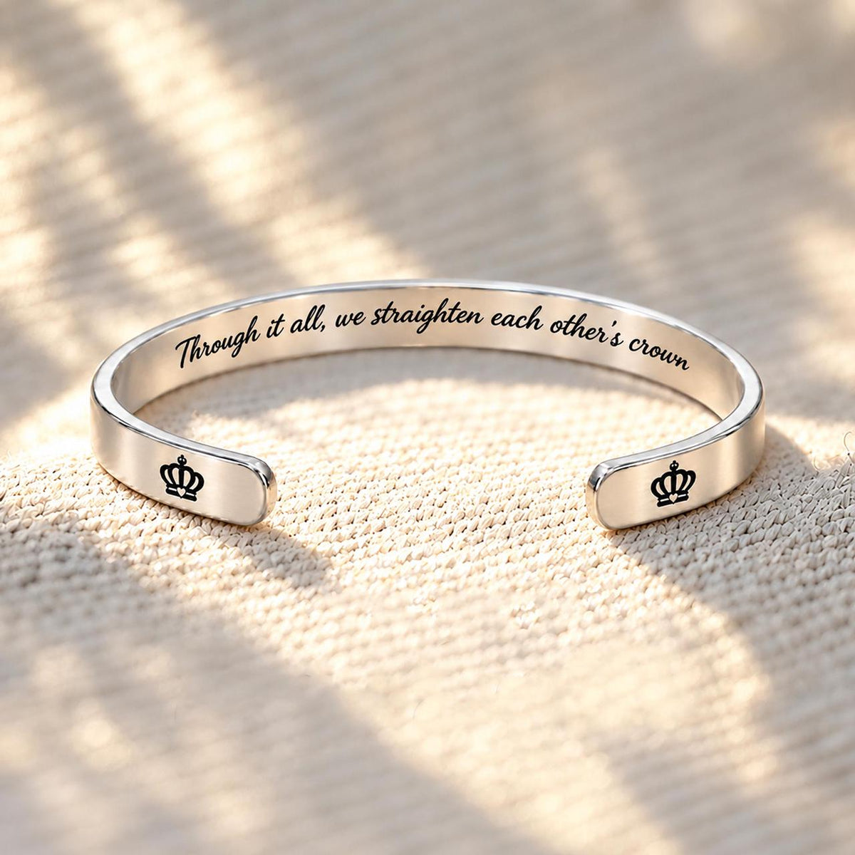 through it all straighten each other's crown cuff, friendship affirmation bracelet