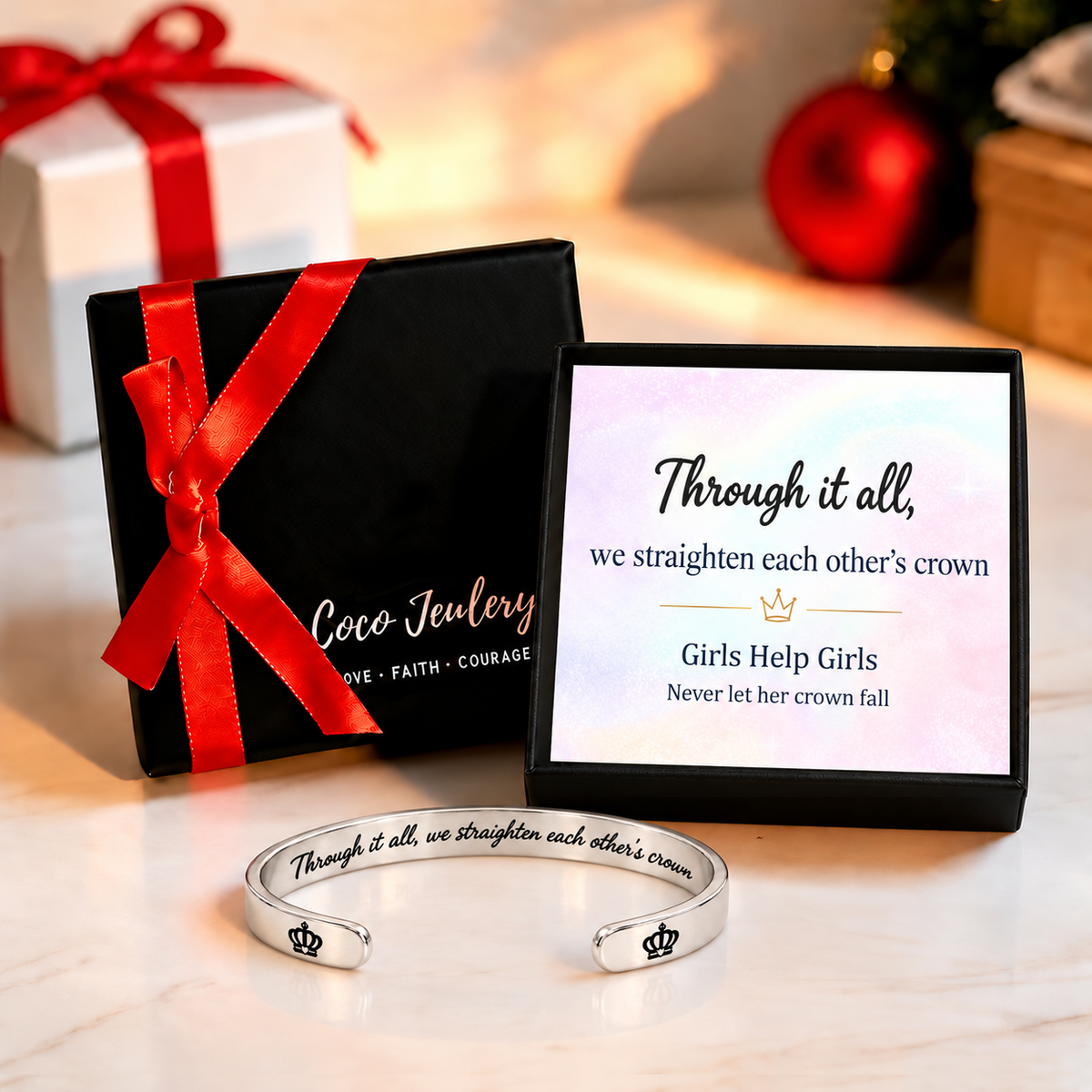 friendship encouragement gift, crown mantra cuff bracelet for her, gift-ready