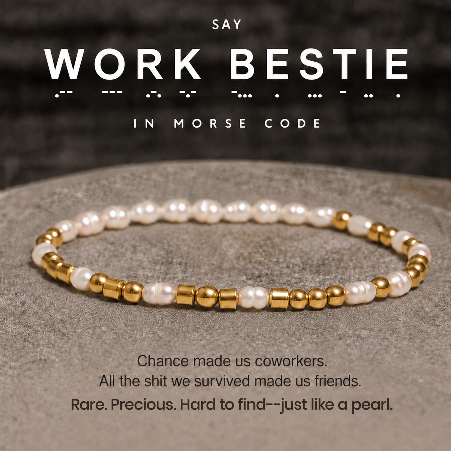 work bestie pearl morse code bracelet