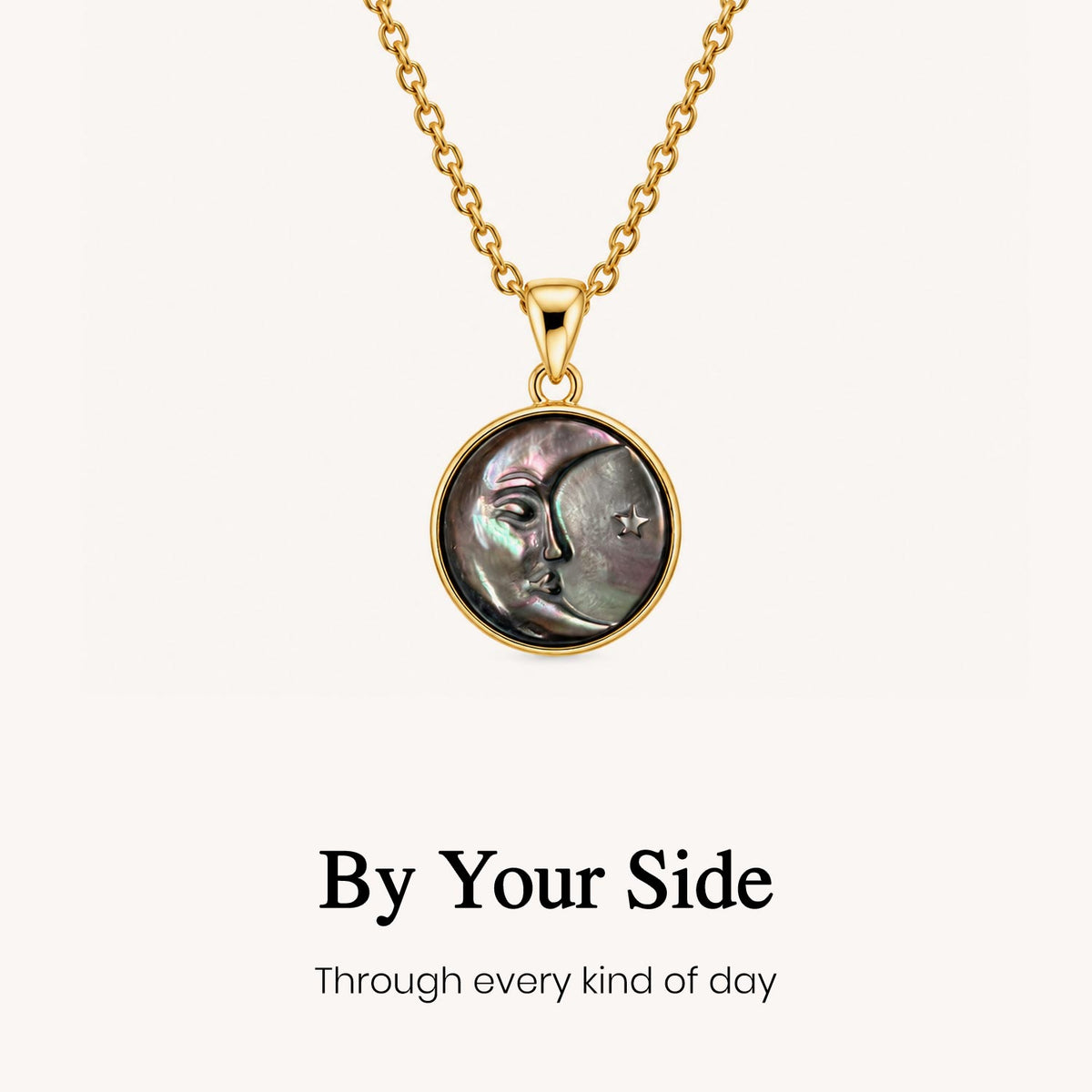 black shell moon pendant necklace, symbolic support jewelry