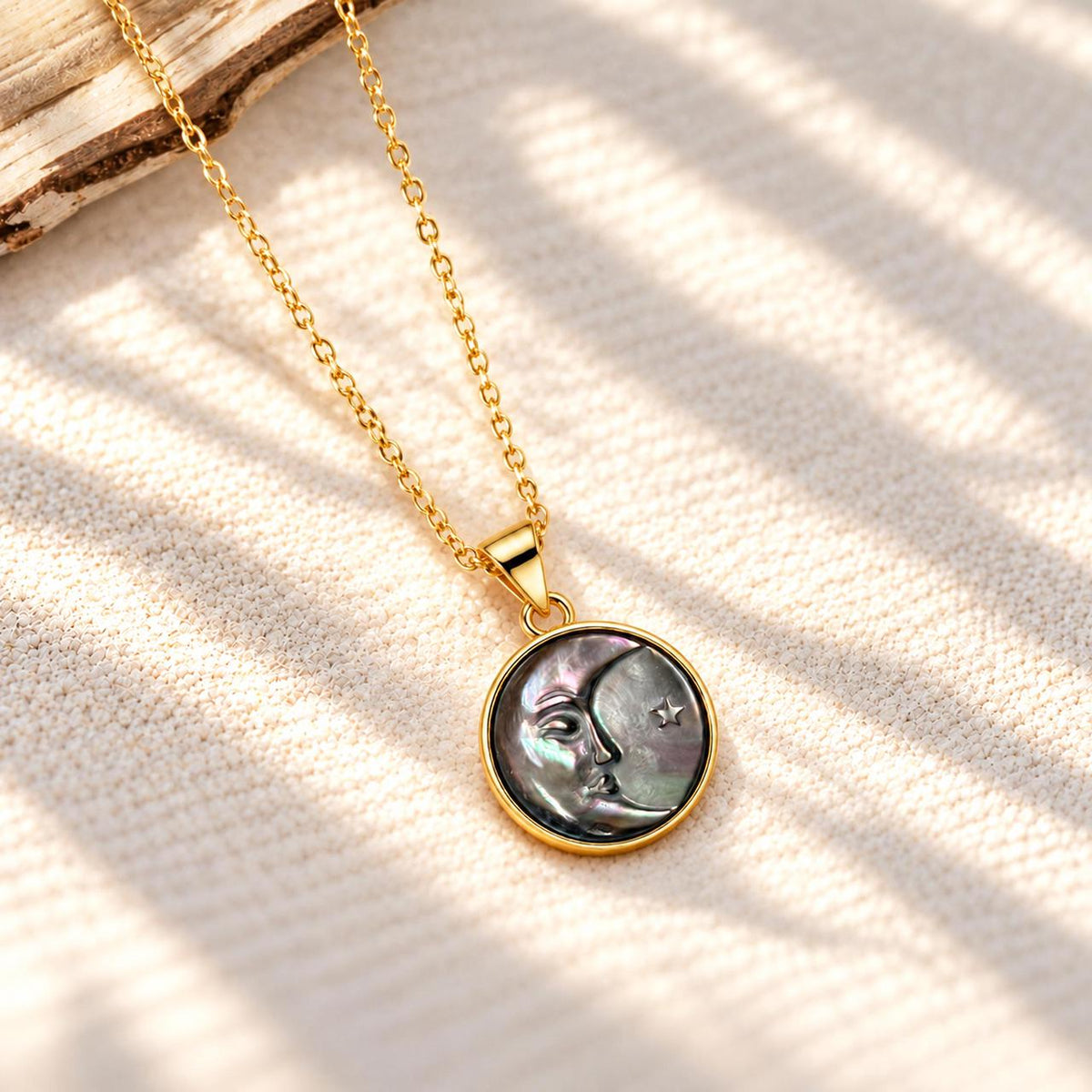 black shell moon pendant, moon necklace symbolizing love and support