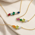 personalized necklace with 3-5 birthstones, birthstone row design