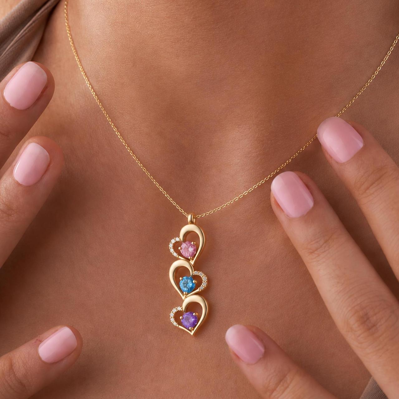 personalized family birthstone heart necklace
