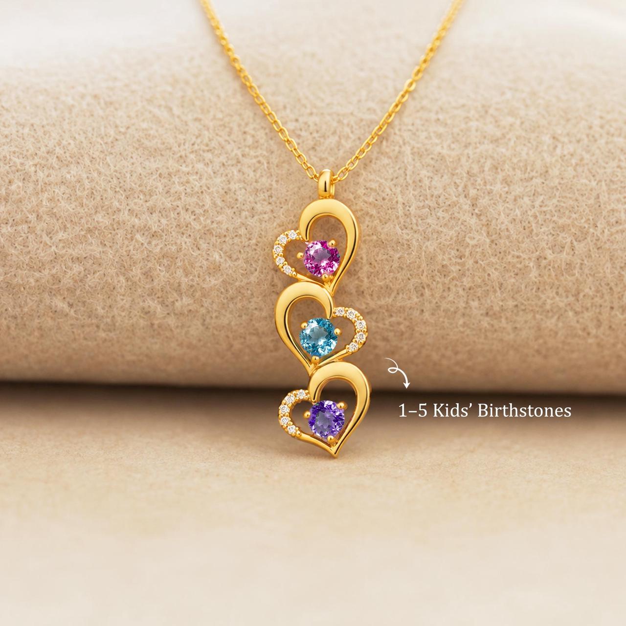 heart charm necklace with 1-5 birthstones
