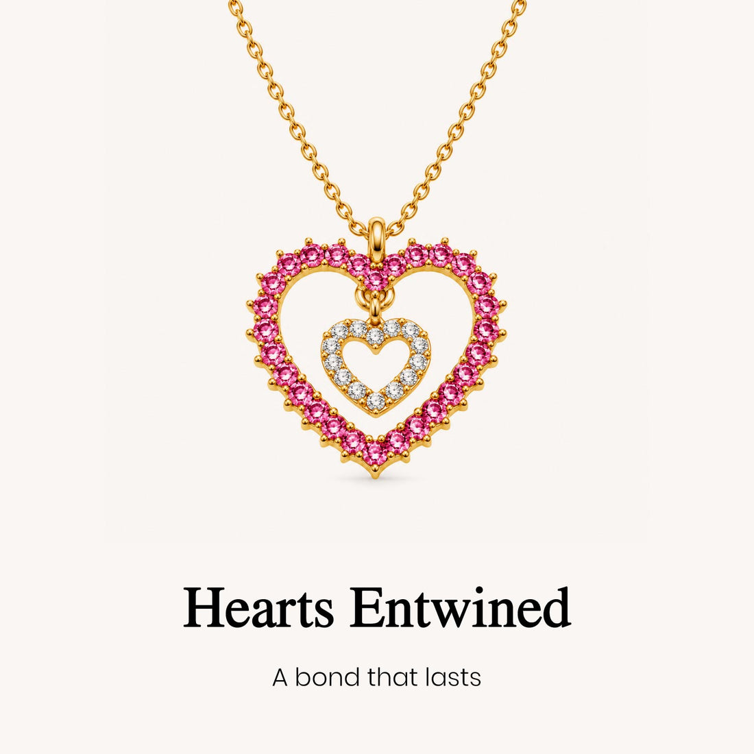 custom embedded dual heart birthstone necklace, mother daughter necklace