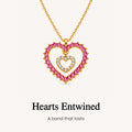 custom embedded dual heart birthstone necklace, mother daughter necklace