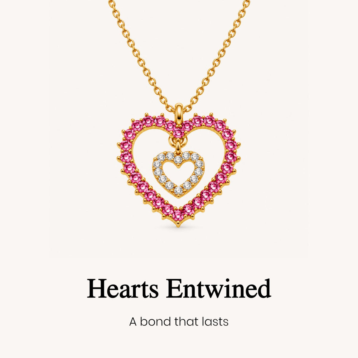 custom embedded dual heart birthstone necklace, mother daughter necklace