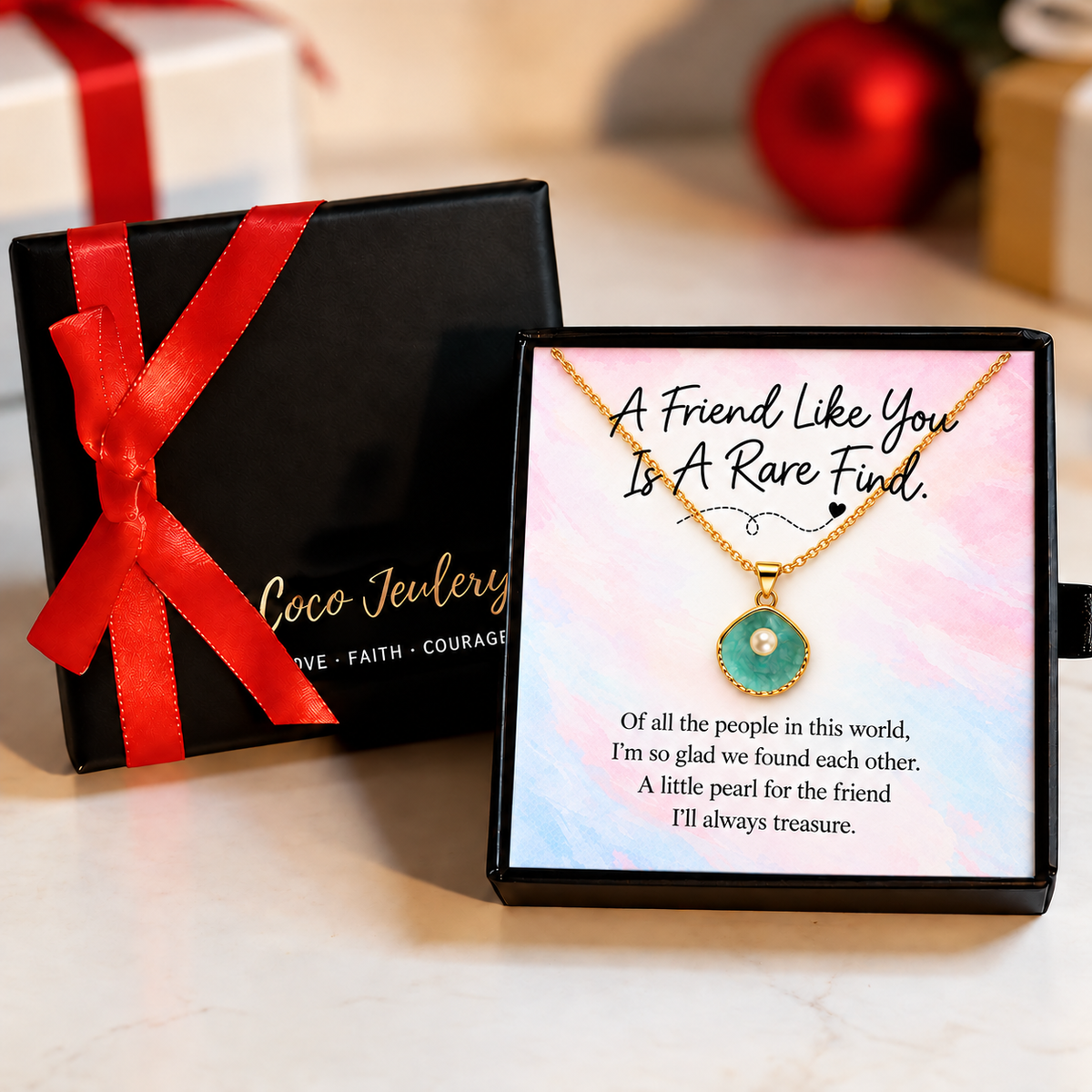 best friend necklace gift, pearl friendship jewelry, gift-ready