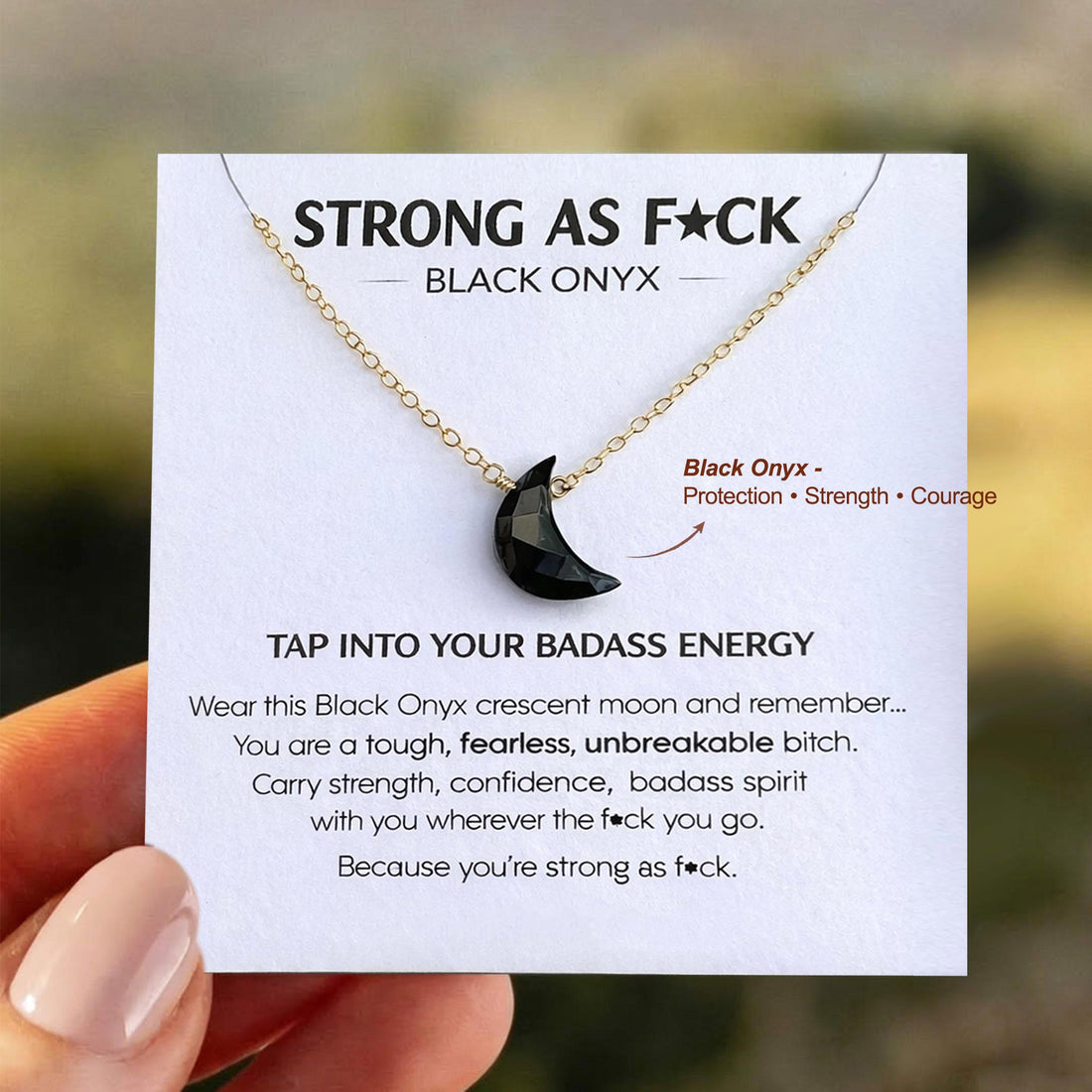 ‘Strong as fuck’ Moon Black Onyx Necklace