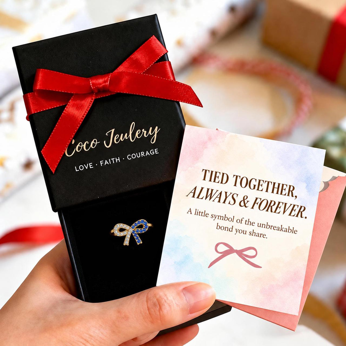 personalized birthstone bow ring gift, sentimental jewelry for someone special, gift-ready