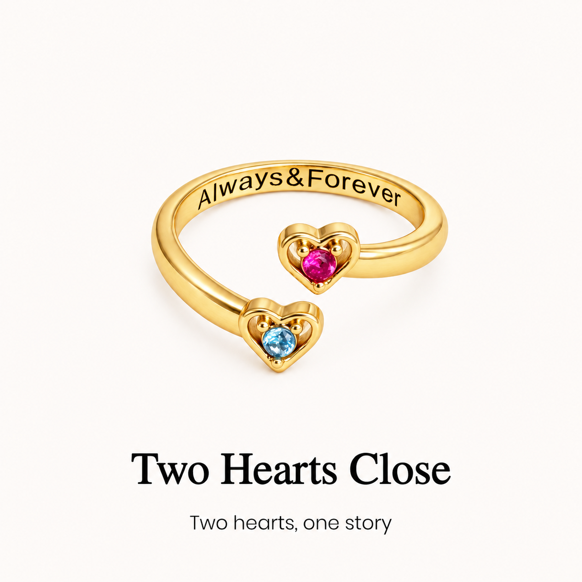 custom double heart birthstone ring, personalized heart jewelry