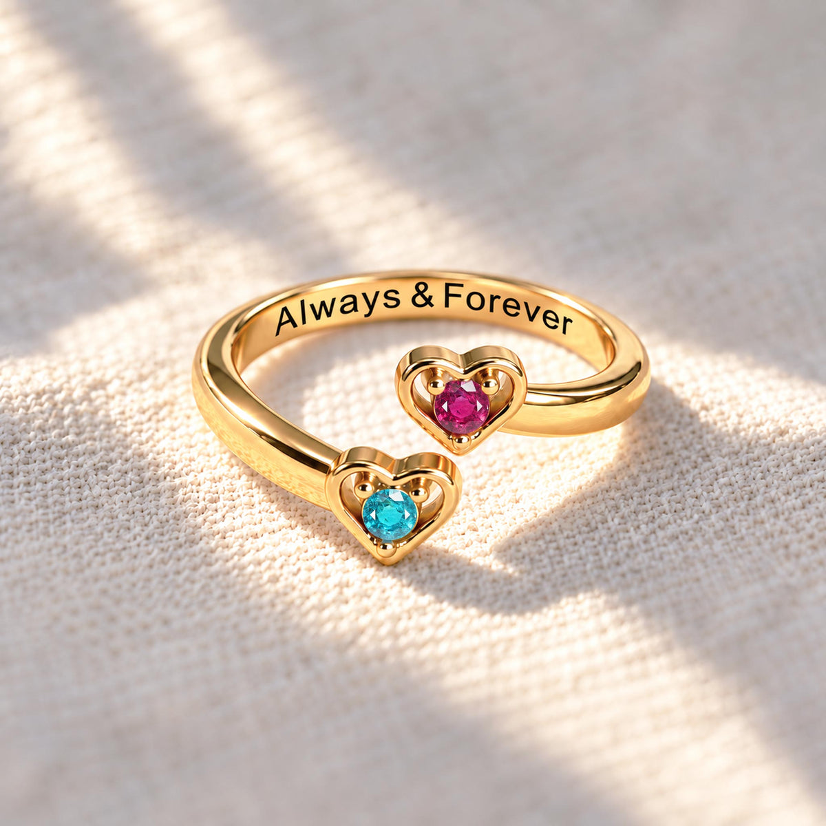 double heart birthstone ring, heart connection jewelry