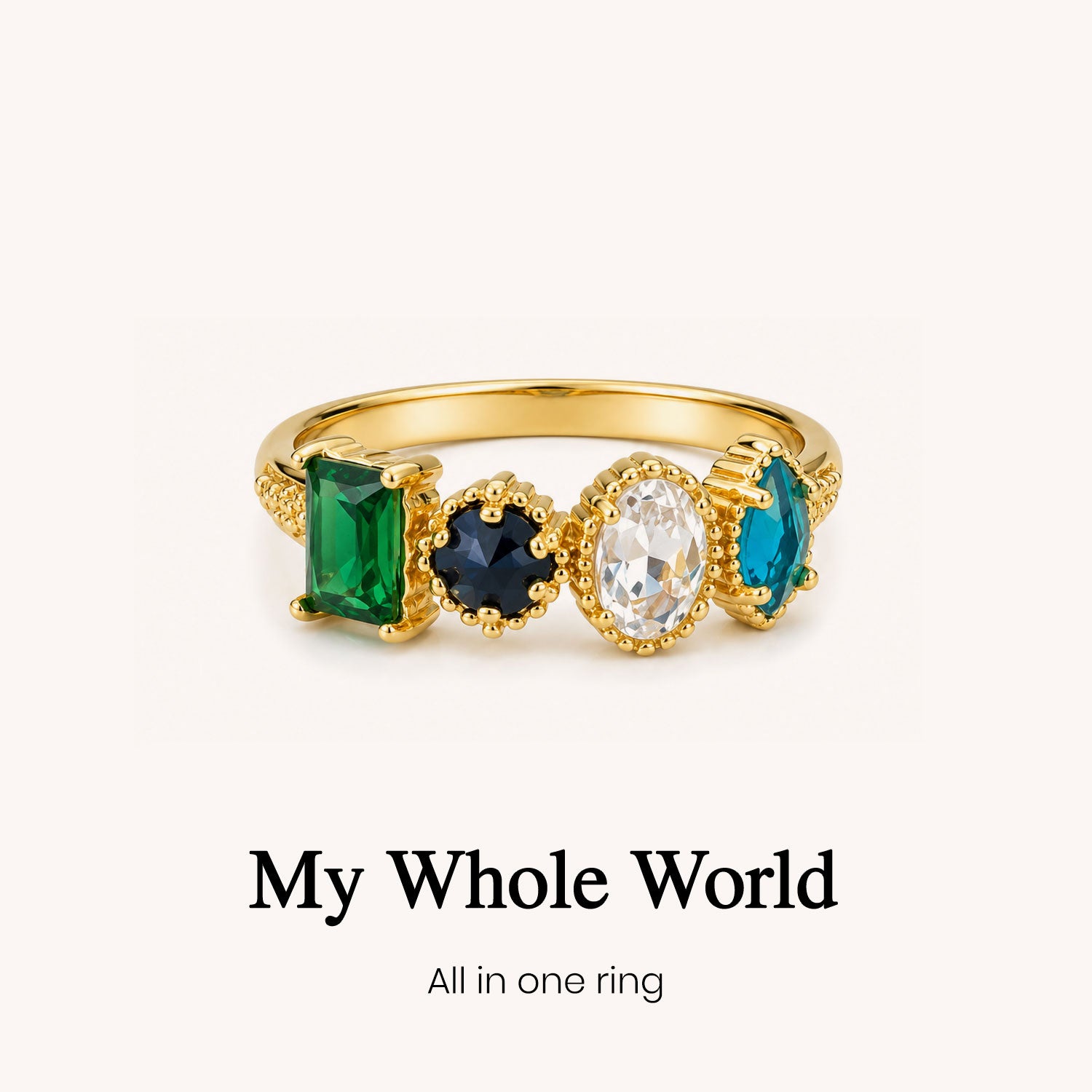 custom mixed-cut family birthstone ring, multiple birthstone ring