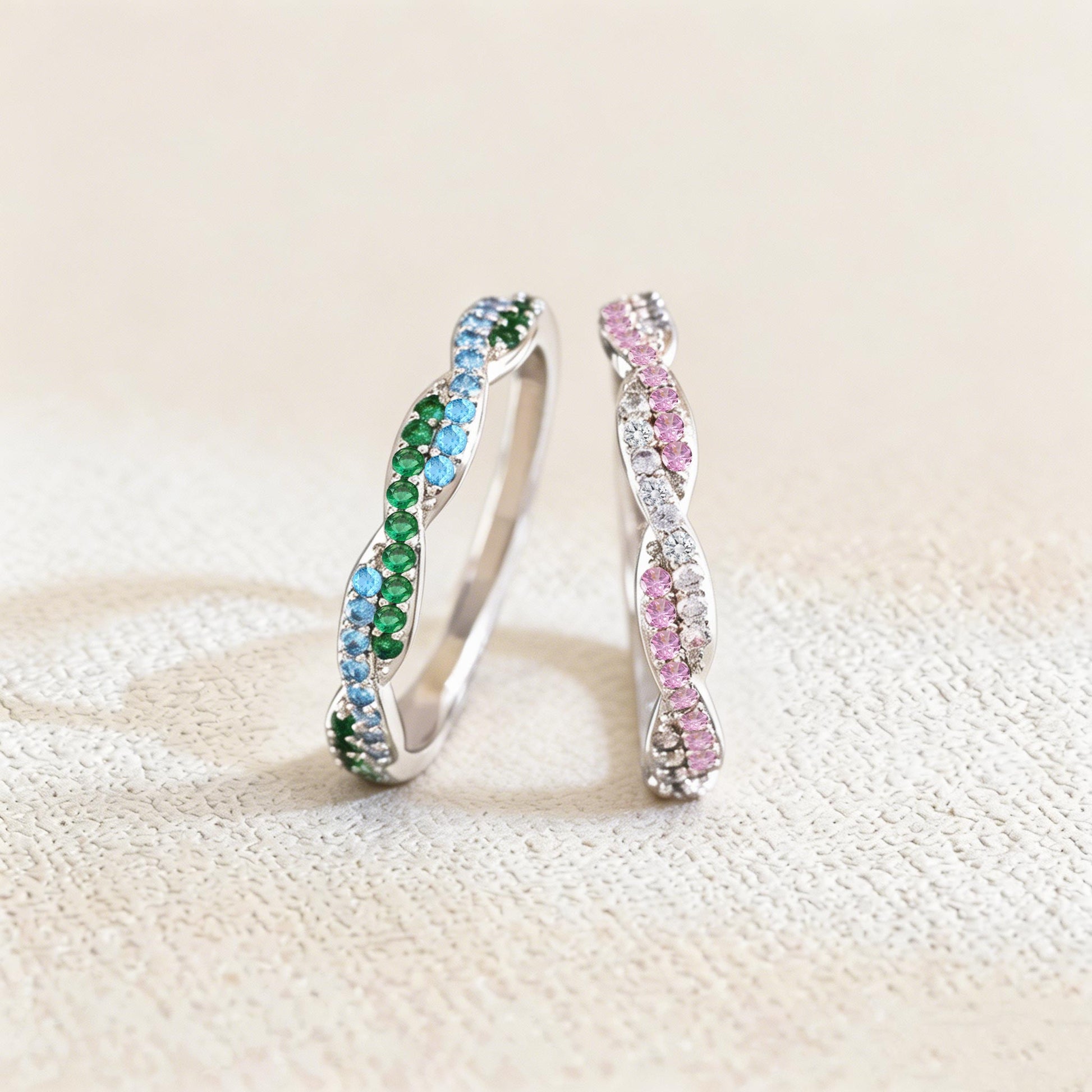 wave design birthstone promise ring