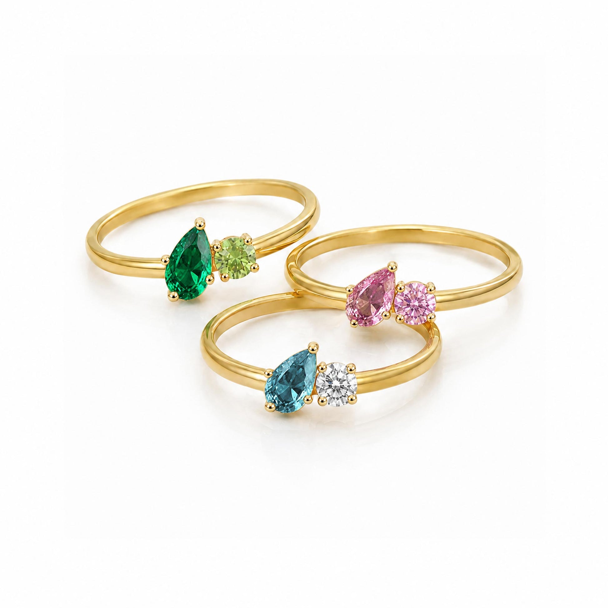 two birthstone ring, custom two-stone ring design