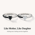 like mother like daughter matching black enamel heart rings, mom daughter matching rings