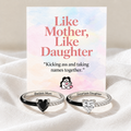 badass mom smartass daughter heart rings, black enamel matching ring set