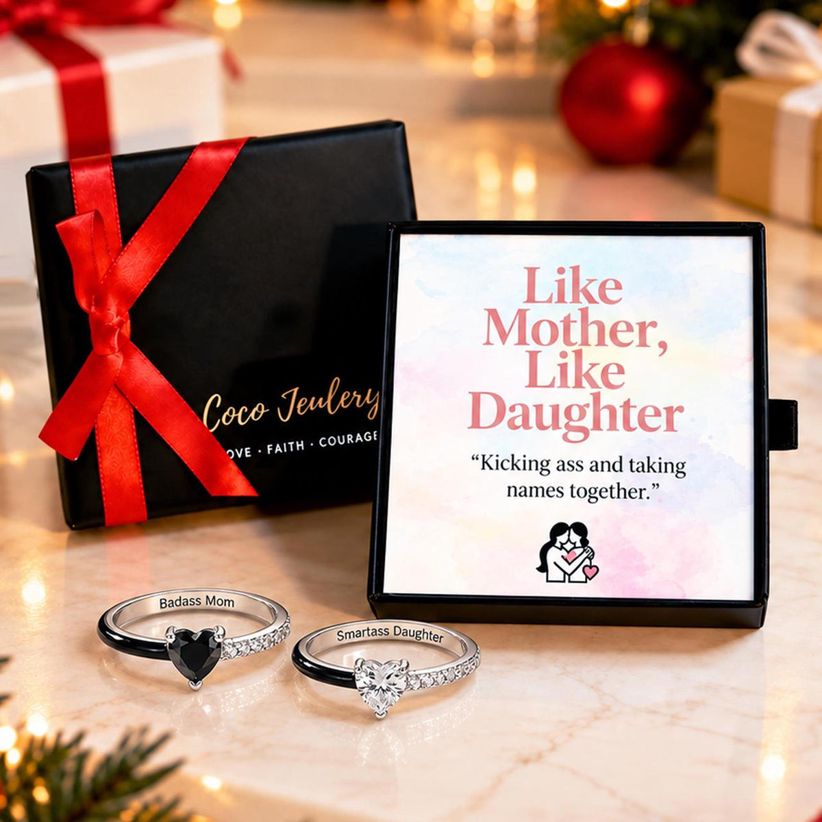 mother daughter matching ring gift, badass mom smartass daughter rings, gift-ready