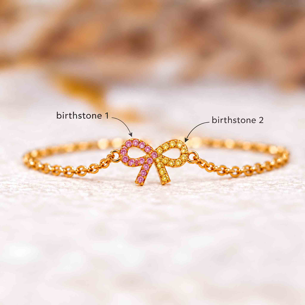 Custom Birthstone Bow Bracelet, unbreakable bond jewelry