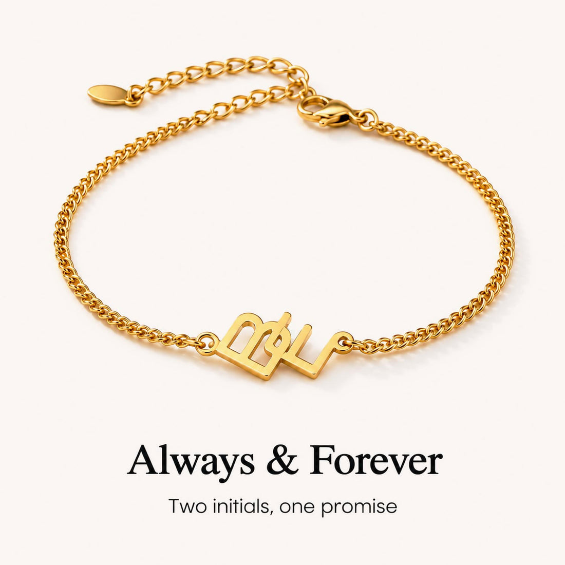 custom two initial interlocking bracelet, personalized connection jewelry