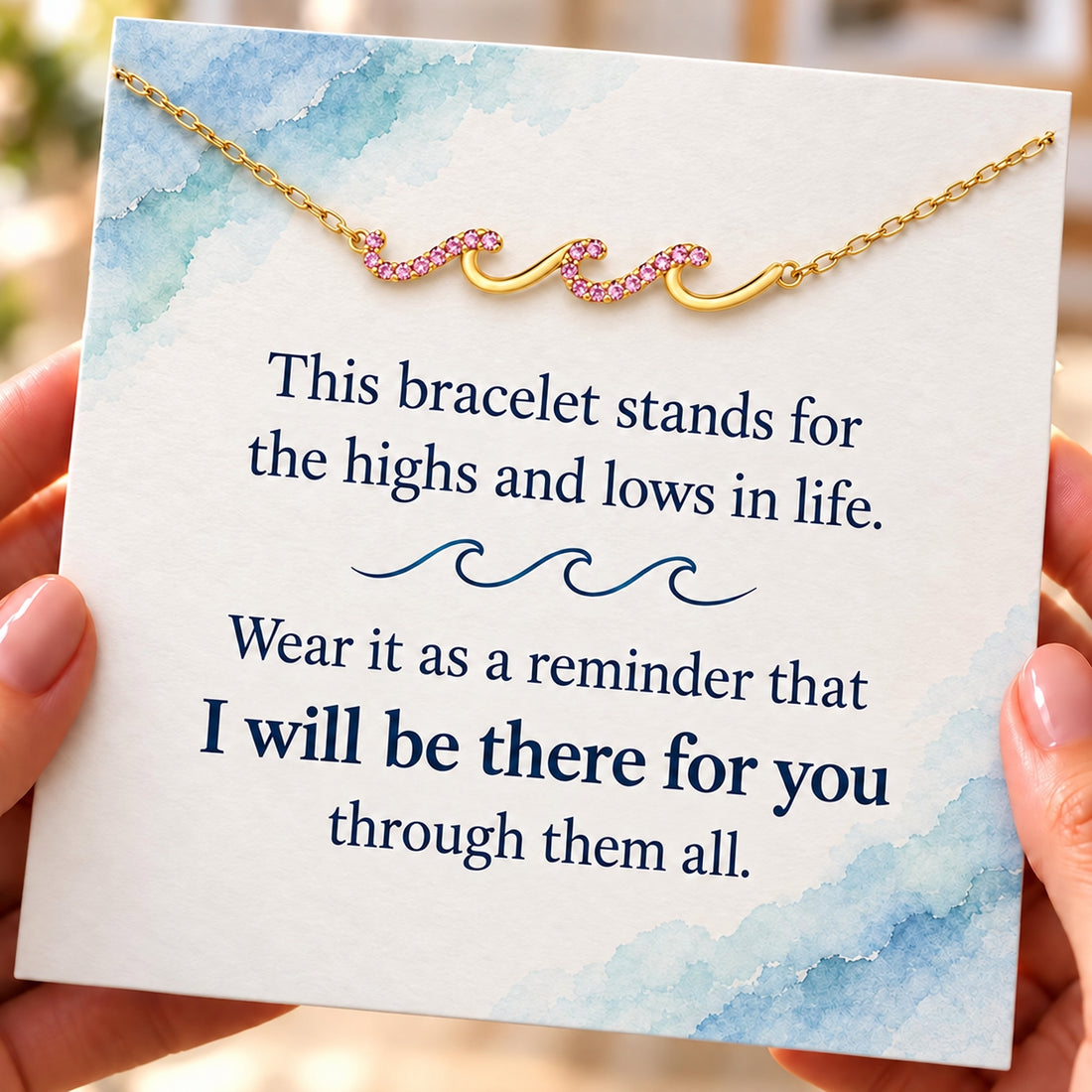 custom wave birthstone bracelet, personalized support jewelry