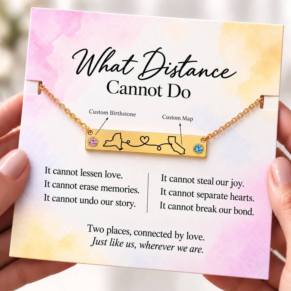 custom dual map and birthstone necklace, personalized location jewelry
