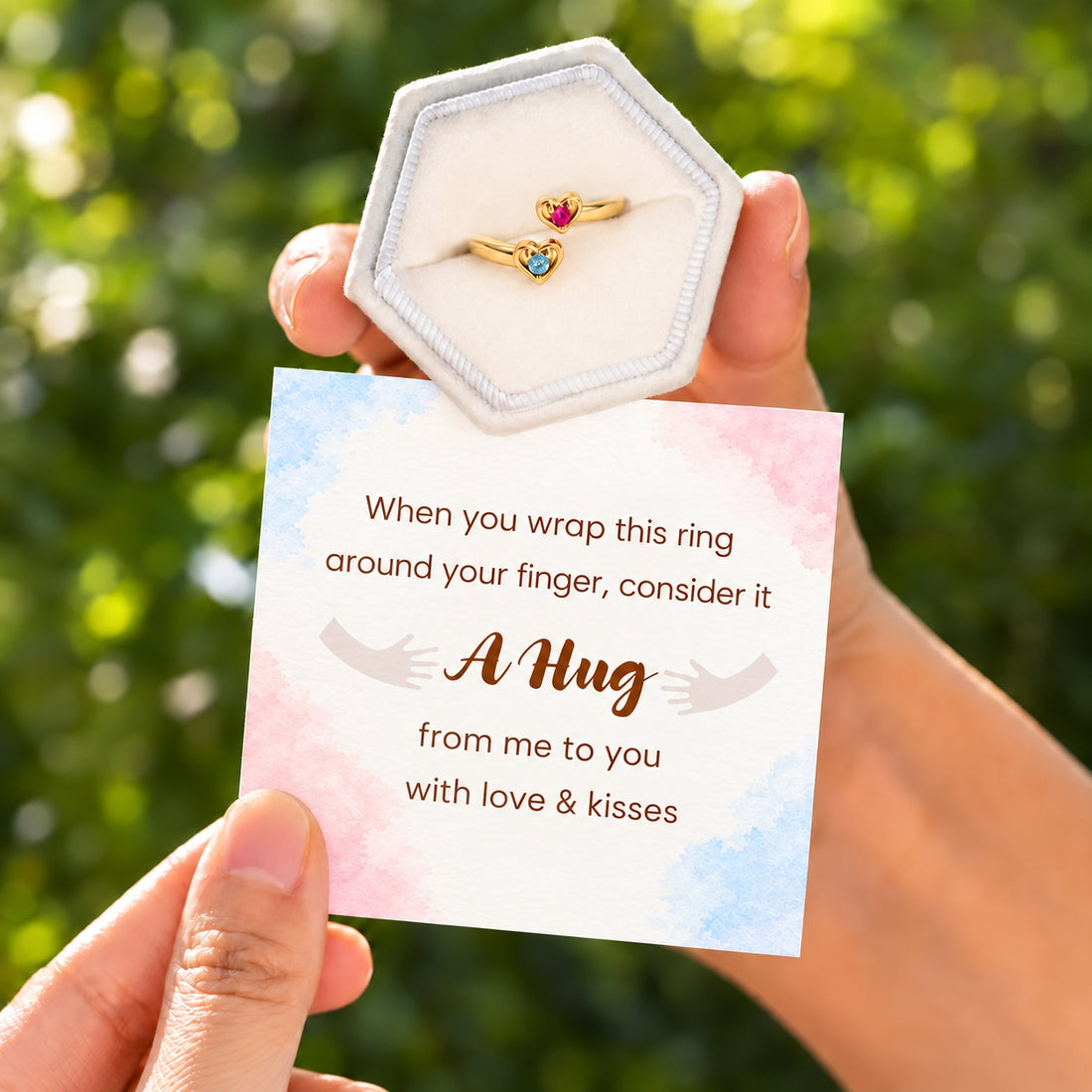 custom double heart birthstone ring, personalized heart jewelry